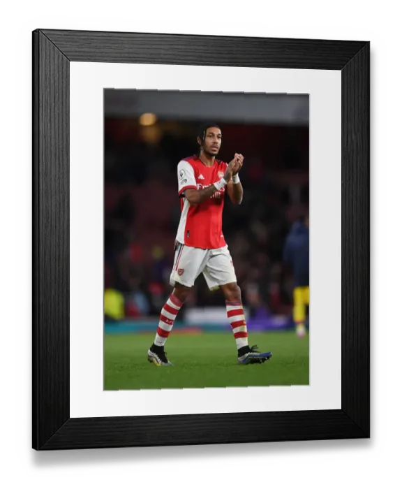 Framed Print : Arsenal's Aubameyang Celebrates with Fans after Arsenal v Crystal Palace Win, 2021-22 Premier League