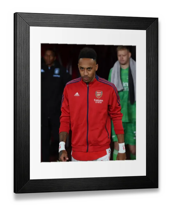 Framed Print : Arsenal's Aubameyang Gears Up for Aston Villa Clash in Premier League