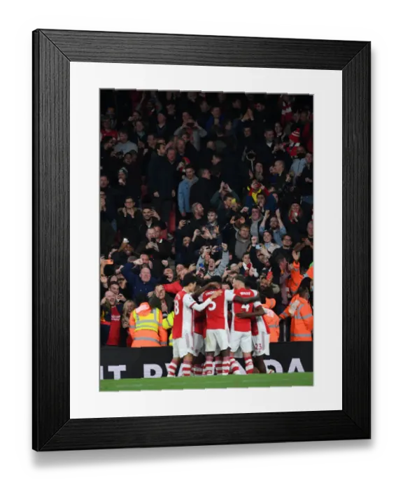 Framed Print : Arsenal Fans Erupt: Aubameyang Scores the Second Goal vs Aston Villa, Premier League 2021-22