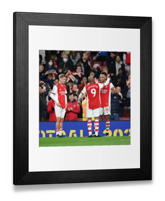 Framed Print : Arsenal Celebrate Aubameyang's Goal: Arsenal v Aston Villa, Premier League 2021-22