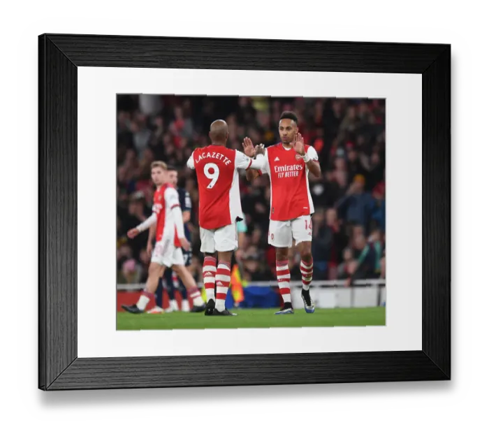 Framed Print : Arsenal's Strikers in Action: Aubameyang and Lacazette vs Aston Villa (Premier League 2021-22) Framed Print : Arsenal's Strikers in Action: Aubameyang and Lacazette vs Aston Villa (Premier League 2021-22)