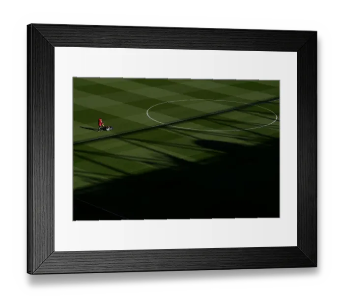 Framed Print : Arsenal: Pre-Match Groundskeeping at Emirates Stadium - Battle Ready for Arsenal v Aston Villa (2021-22)