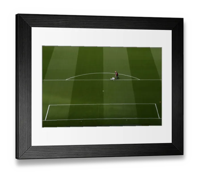 Framed Print : Arsenal vs Aston Villa: Pre-Match Pitch Preparation at Emirates Stadium (2021-22)