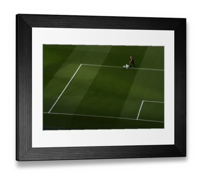 Framed Print : Arsenal vs Aston Villa: Pre-Match Pitch Preparation at Emirates Stadium (2021-22)