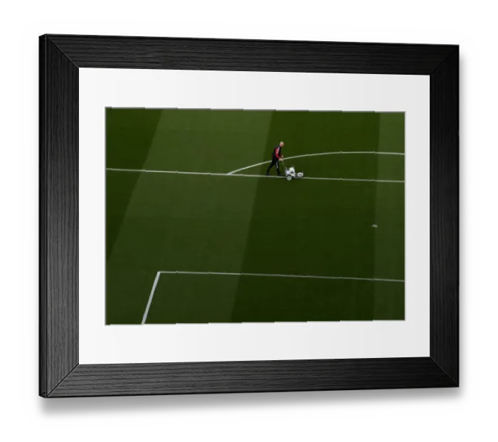 Framed Print : Arsenal vs Aston Villa: Pre-Match Pitch Preparation at Emirates Stadium (2021-22)