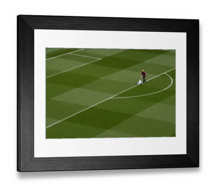 Framed Print : Arsenal vs Aston Villa: Pre-Match Pitch Preparation at Emirates Stadium (2021-22)