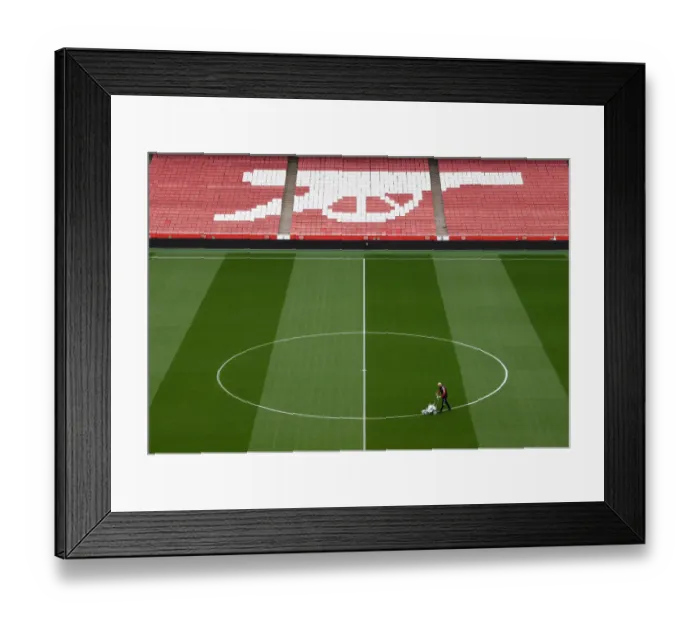 Framed Print : Arsenal vs Aston Villa: Pre-Match Pitch Preparation at Emirates Stadium (2021-22)
