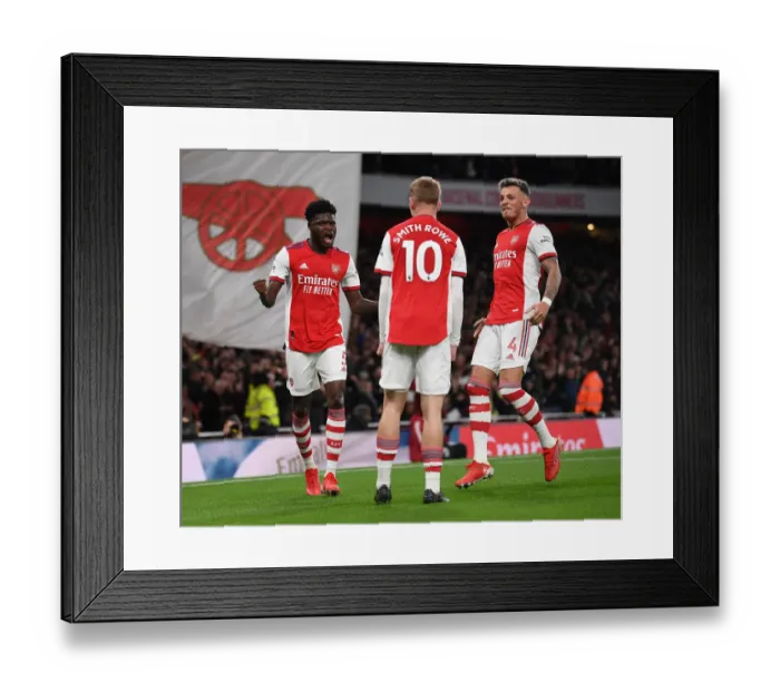 Framed Print : Arsenal's Thomas Partey and Emile Smith Rowe Celebrate First Goal vs. Aston Villa (2021-22)