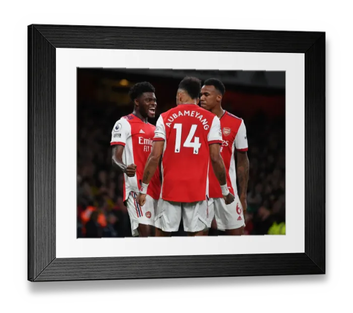 Framed Print : Arsenal's Thomas Partey Scores First Goal, Celebrates with Magalhaes and Aubameyang vs Aston Villa (2021-22) Framed Print : Arsenal's Thomas Partey Scores First Goal, Celebrates with Magalhaes and Aubameyang vs Aston Villa (2021-22)