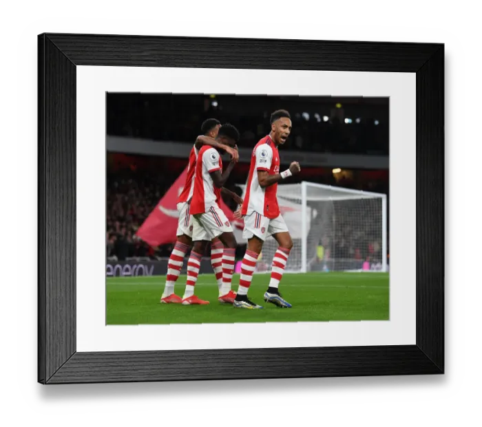 Framed Print : Arsenal's Aubameyang Scores First Goal in 2021-22 Premier League: Arsenal vs. Aston Villa