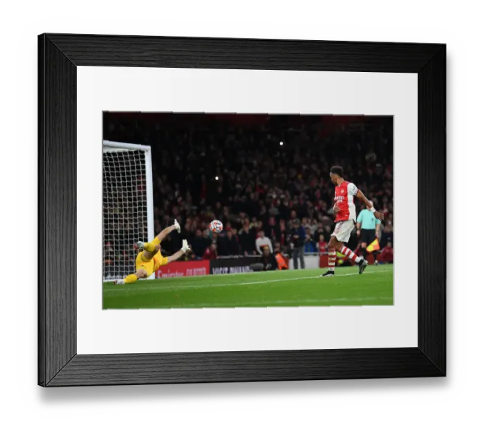Framed Print : Aubameyang Scores Arsenal's Second Goal vs. Aston Villa (2021-22 Premier League)