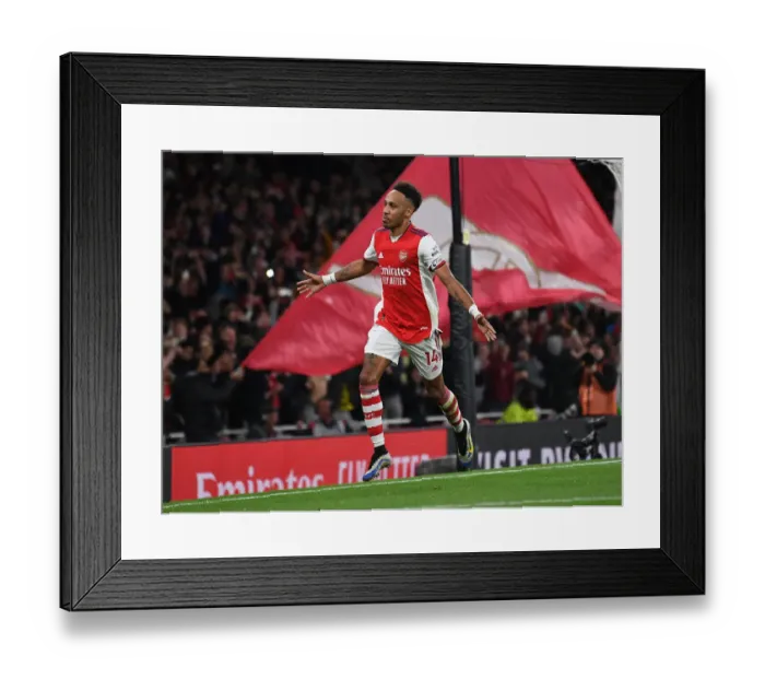 Framed Print : Arsenal's Aubameyang Scores Second Goal Against Aston Villa in 2021-22 Premier League