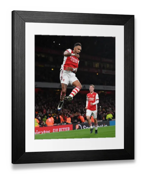 Framed Print : Arsenal's Aubameyang Scores His Second Goal: Arsenal 2-0 Aston Villa (2021-22 Premier League)