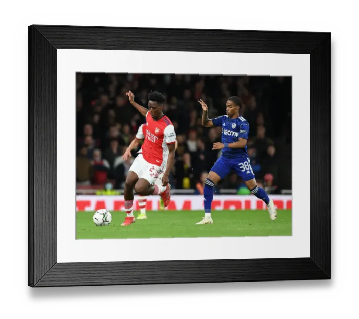 Framed Print : Arsenal's Sambi Outmaneuvers Leeds Summerville in Carabao Cup Clash Framed Print : Arsenal's Sambi Outmaneuvers Leeds Summerville in Carabao Cup Clash