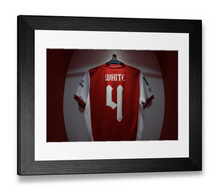 Framed Print : Arsenal: Ben White's Shirt in the Changing Room Before Arsenal vs Leeds United - Carabao Cup 2021-22