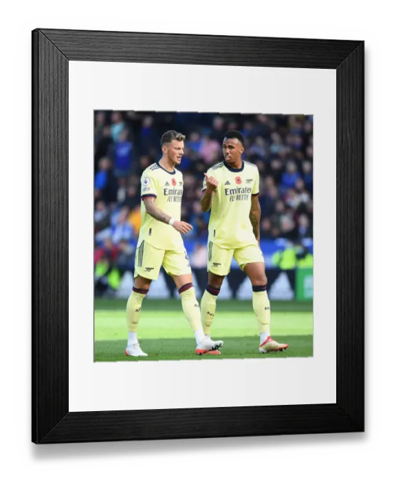 Framed Print : Arsenal's White and Gabriel Face Off Against Leicester City in Premier League Showdown