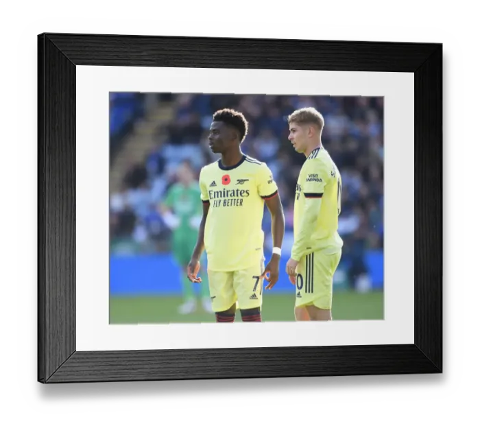 Framed Print : Arsenal's Saka and Smith Rowe in Action against Leicester City - Premier League 2021-22