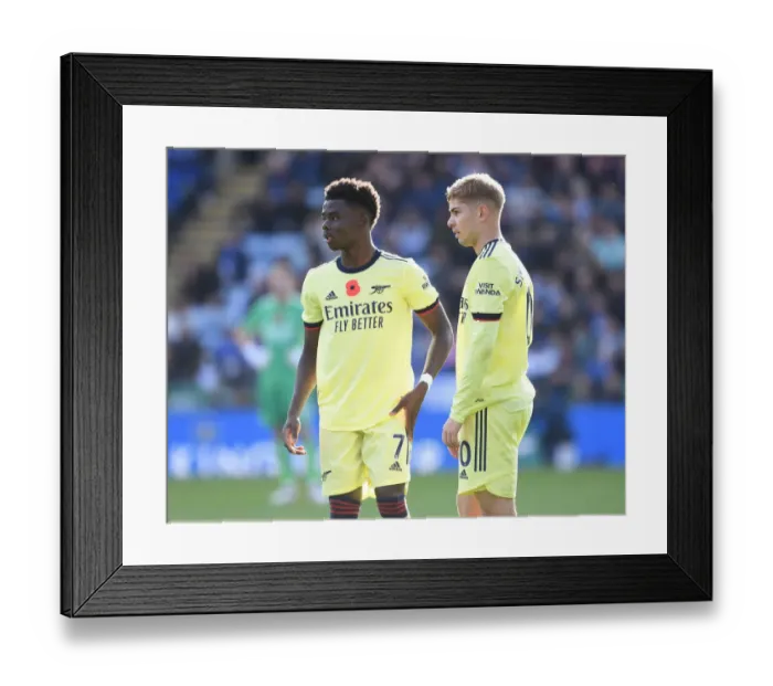 Framed Print : Saka and Smith Rowe in Action: Arsenal vs Leicester City (2021-22)