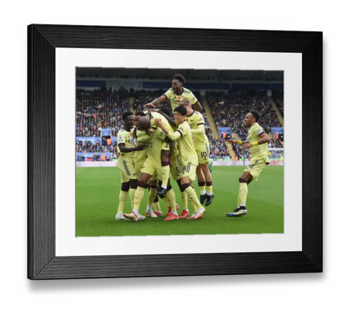 Framed Print : Arsenal Celebrate Gabriel's Goal Against Leicester City - Premier League 2021-22