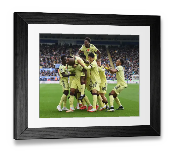 Framed Print : Arsenal Celebrate Gabriel's Goal Against Leicester City in the 2021-22 Premier League Framed Print : Arsenal Celebrate Gabriel's Goal Against Leicester City in the 2021-22 Premier League