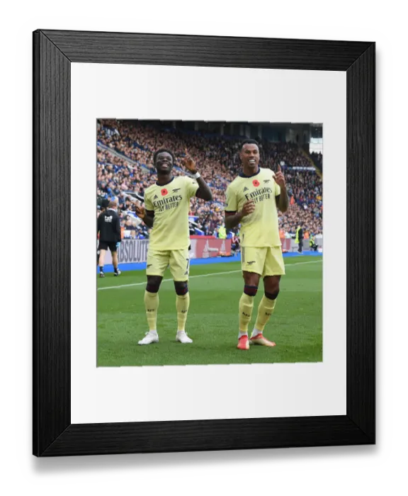 Framed Print : Gabriel and Saka Celebrate Arsenal's First Goal Against Leicester City (2021-22) Framed Print : Gabriel and Saka Celebrate Arsenal's First Goal Against Leicester City (2021-22)