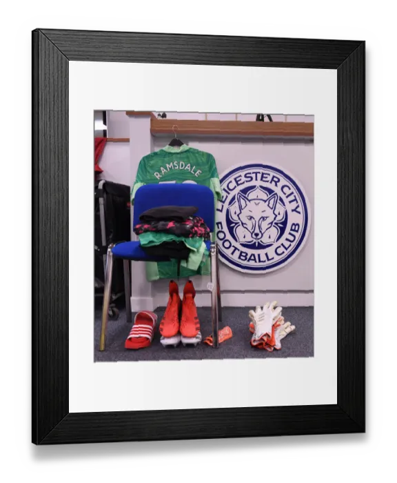 Framed Print : Arsenal Goalkeeper Aaron Ramsdale's Kit in The King Power Stadium Changing Room (Leicester City vs Arsenal, 2021-22)