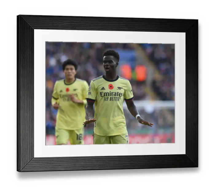 Framed Print : Bukayo Saka's Star Performance: Arsenal Triumphs Over Leicester City, Premier League 2021-22