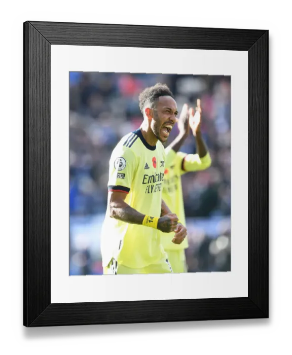 Framed Print : Aubameyang's Goal: Leicester City vs. Arsenal, Premier League 2021-22 Framed Print : Aubameyang's Goal: Leicester City vs. Arsenal, Premier League 2021-22