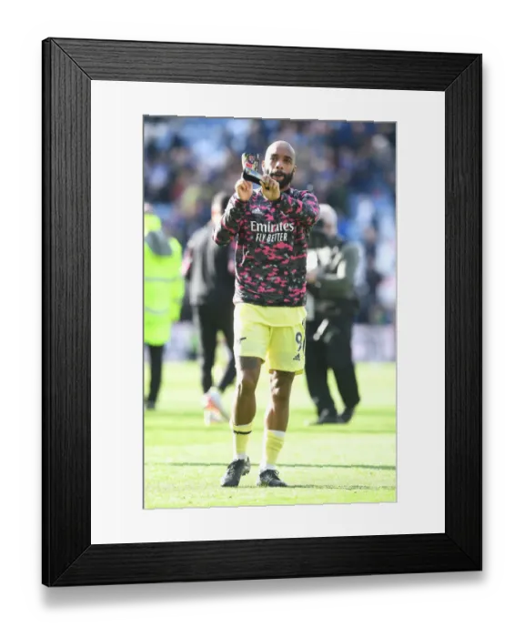 Framed Print : Alexandre Lacazette Celebrates with Fans: Leicester City vs. Arsenal, 2021-22 Premier League