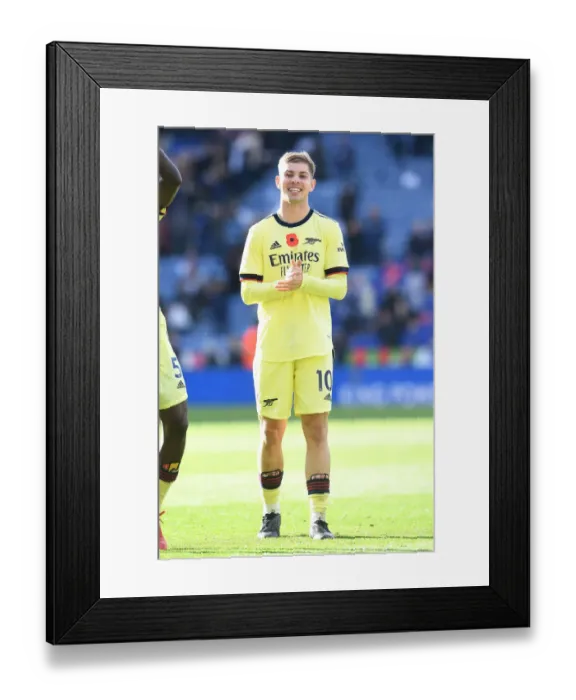 Framed Print : Arsenal's Emile Smith Rowe Celebrates with Fans after Leicester Victory Framed Print : Arsenal's Emile Smith Rowe Celebrates with Fans after Leicester Victory