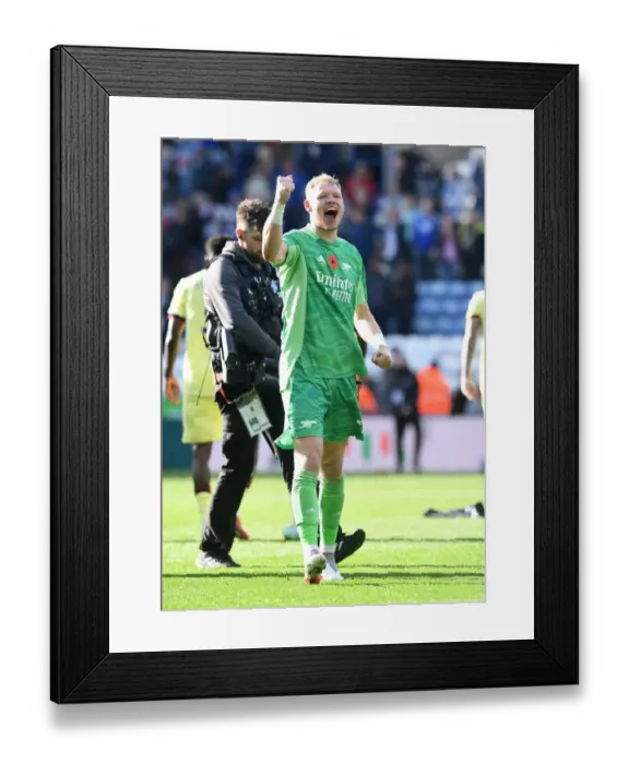 Framed Print : Arsenal's Aaron Ramsdale Celebrates Victory Over Leicester City in the Premier League Framed Print : Arsenal's Aaron Ramsdale Celebrates Victory Over Leicester City in the Premier League