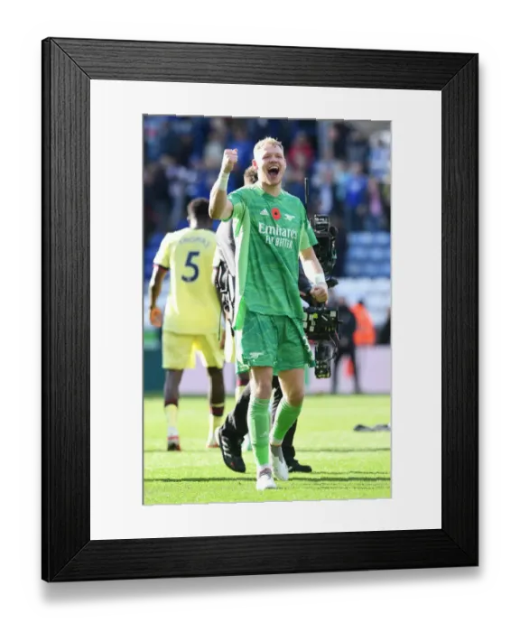 Framed Print : Arsenal's Aaron Ramsdale Celebrates Win Against Leicester City in Premier League Framed Print : Arsenal's Aaron Ramsdale Celebrates Win Against Leicester City in Premier League