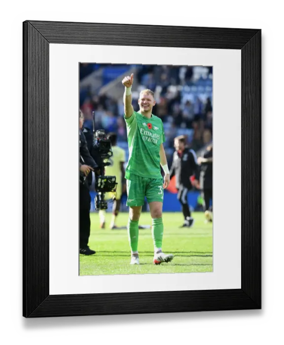 Framed Print : Arsenal's Aaron Ramsdale: Savoring Victory Over Leicester City in the Premier League Framed Print : Arsenal's Aaron Ramsdale: Savoring Victory Over Leicester City in the Premier League