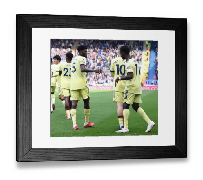 Framed Print : Arsenal's Smith Rowe and Partey Celebrate Goal Against Leicester City (2021-22) Framed Print : Arsenal's Smith Rowe and Partey Celebrate Goal Against Leicester City (2021-22)