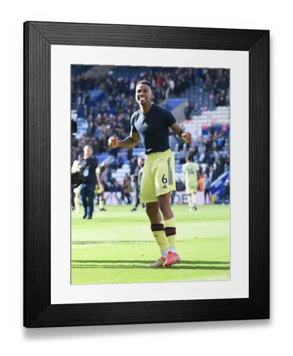 Framed Print : Gabriel Magalhaes's Celebration: Arsenal Secures Victory Over Leicester City in the 2021-22 Premier League Framed Print : Gabriel Magalhaes's Celebration: Arsenal Secures Victory Over Leicester City in the 2021-22 Premier League