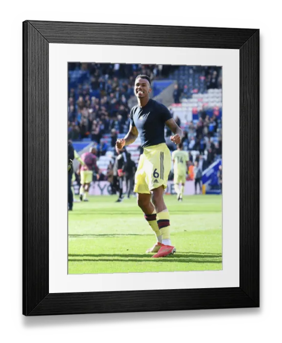 Framed Print : Gabriel Magalhaes Celebrates Arsenal's Win at Leicester City (Premier League 2021-22) Framed Print : Gabriel Magalhaes Celebrates Arsenal's Win at Leicester City (Premier League 2021-22)