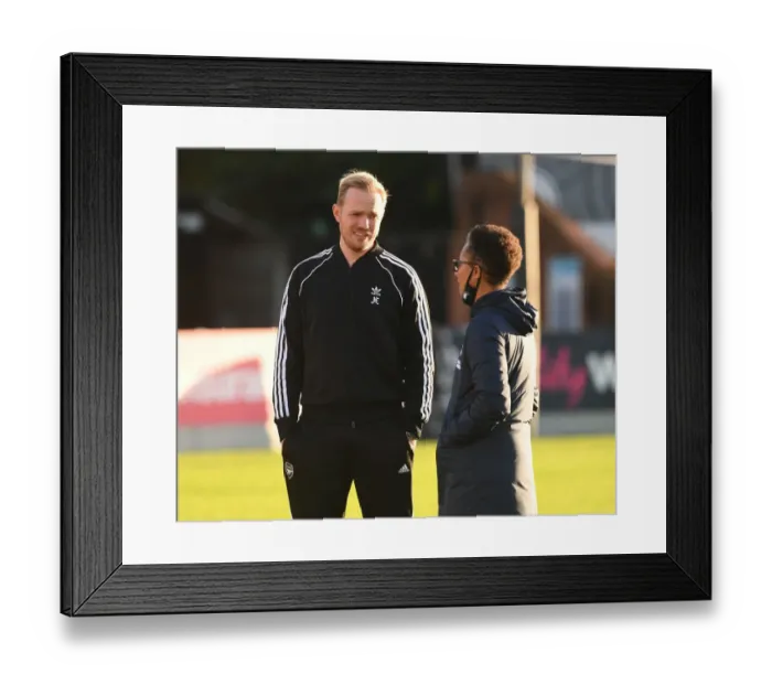 Framed Print : Arsenal vs Brighton & Hove Albion - FA Women's Cup Semi-Final: Jonas Eidevall and Hope Powell Pre-Match Conversation Framed Print : Arsenal vs Brighton & Hove Albion - FA Women's Cup Semi-Final: Jonas Eidevall and Hope Powell Pre-Match Conversation