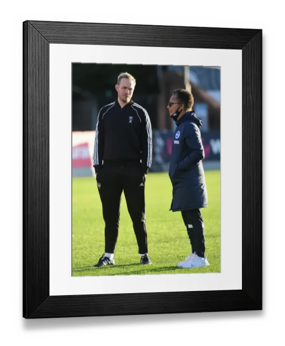 Framed Print : Arsenal's Eidevall and Brighton's Powell Pre-Match Conference: FA Women's Cup Semi-Final Showdown Framed Print : Arsenal's Eidevall and Brighton's Powell Pre-Match Conference: FA Women's Cup Semi-Final Showdown