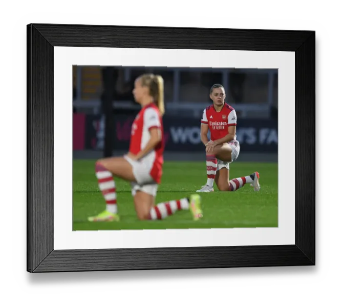 Framed Print : Arsenal's Katie McCabe Takes a Knee during FA Cup Semi-Final vs Brighton Framed Print : Arsenal's Katie McCabe Takes a Knee during FA Cup Semi-Final vs Brighton