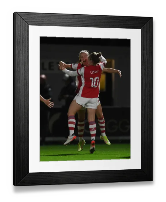 Framed Print : Arsenal Women's FA Cup Triumph: Kim Little and Beth Mead Celebrate Historic First Goal vs. Brighton & Hove Albion