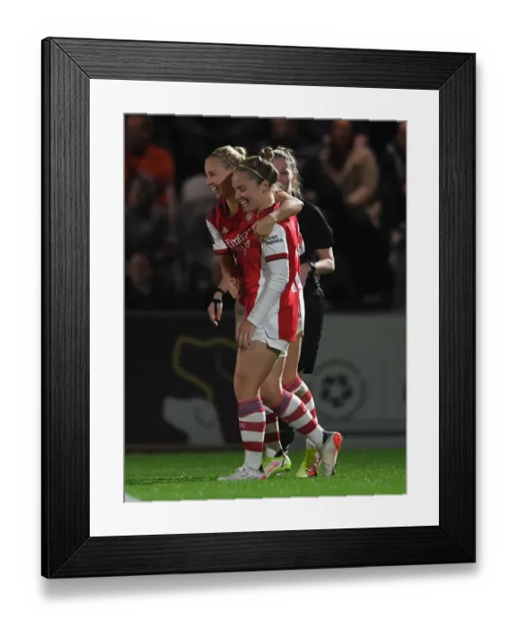 Framed Print : Arsenal Women's FA Cup Victory: Kim Little and Beth Mead Celebrate Historic First Goal Against Brighton & Hove Albion Framed Print : Arsenal Women's FA Cup Victory: Kim Little and Beth Mead Celebrate Historic First Goal Against Brighton & Hove Albion