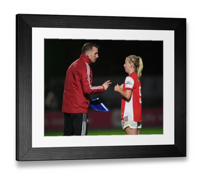 Framed Print : Arsenal Women's FA Cup Semi-Final: Beth Mead and Seb Barton in Deep Discussion