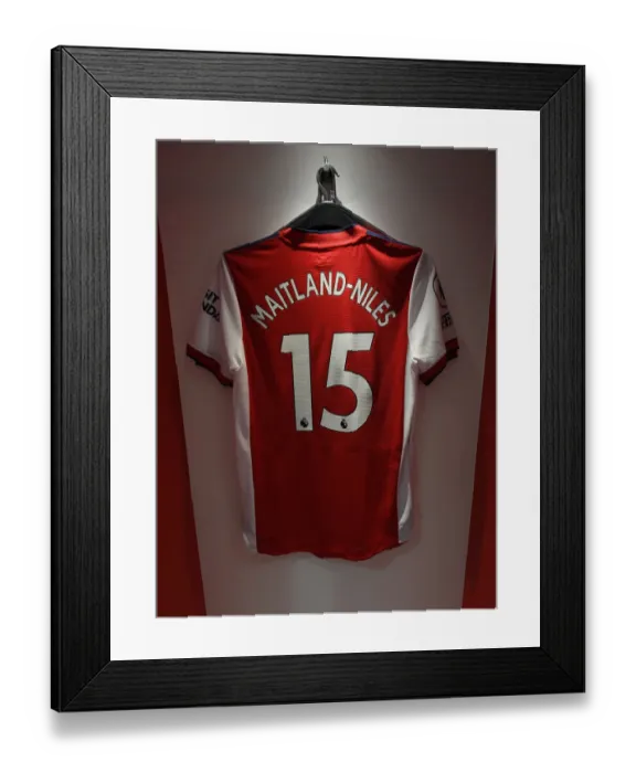 Framed Print : Arsenal Changing Room: Ainsley Maitland-Niles Shirt Before Arsenal vs. Watford (2021-22)