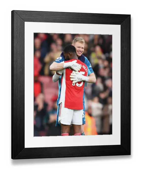 Framed Print : Arsenal's Maitland-Niles and Ramsdale: Celebrating a Hard-Fought Victory Over Watford Framed Print : Arsenal's Maitland-Niles and Ramsdale: Celebrating a Hard-Fought Victory Over Watford