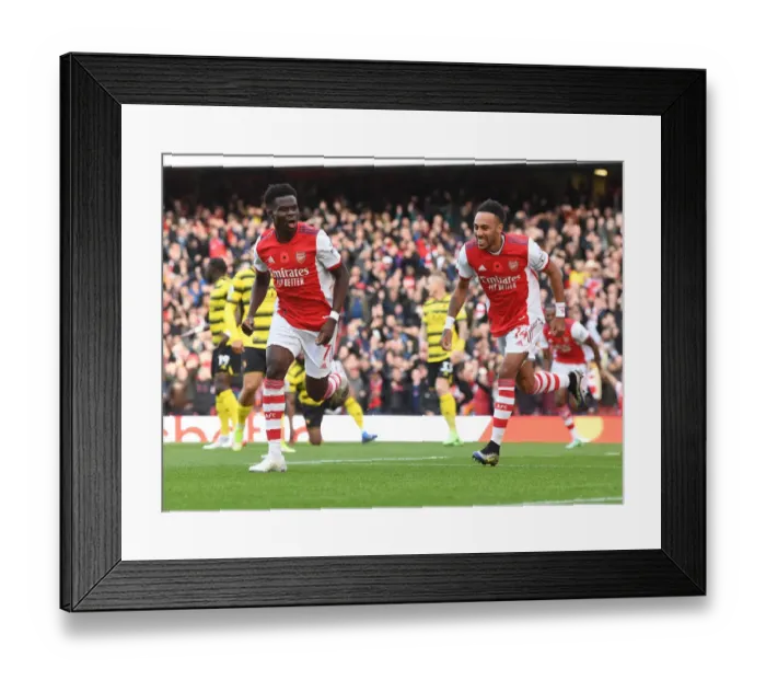 Framed Print : Controversial Offside Goal Disallowance: Saka and Aubameyang's Celebration (Arsenal vs. Watford, 2021-22)