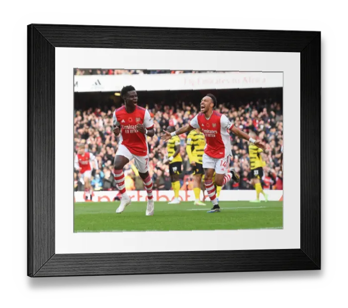 Framed Print : Arsenal's Disallowed Goal: Saka and Aubameyang Celebrate at Emirates Stadium (Arsenal v Watford, 2021-22) Framed Print : Arsenal's Disallowed Goal: Saka and Aubameyang Celebrate at Emirates Stadium (Arsenal v Watford, 2021-22)