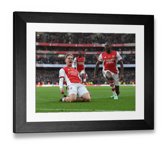 Framed Print : Arsenal's Emile Smith Rowe and Nuno Tavares Celebrate Goal Against Watford in 2021-22 Premier League
