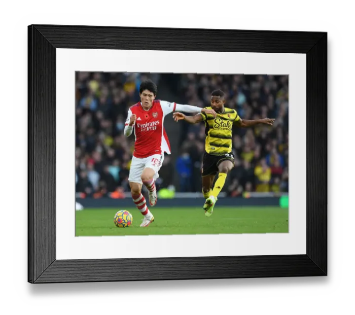 Framed Print : Tomiyasu vs. Dennis: A Premier League Showdown at the Emirates - Arsenal vs. Watford Framed Print : Tomiyasu vs. Dennis: A Premier League Showdown at the Emirates - Arsenal vs. Watford