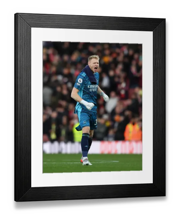 Framed Print : Arsenal Clinch Premier League Title: Aaron Ramsdale's Emotional Victory Celebration