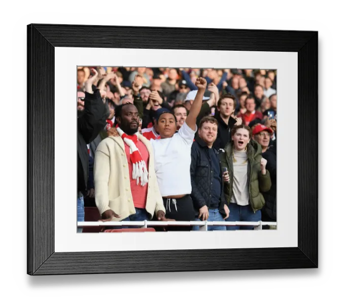 Framed Print : Arsenal Fans Celebrate Goal Against Watford in Premier League Match, Emirates Stadium, London (2021-22) Framed Print : Arsenal Fans Celebrate Goal Against Watford in Premier League Match, Emirates Stadium, London (2021-22)